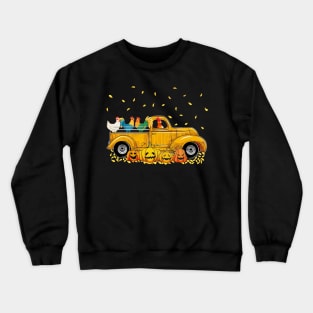 Yellow Car Truck Chickens And Pumpkins Halloween Crewneck Sweatshirt